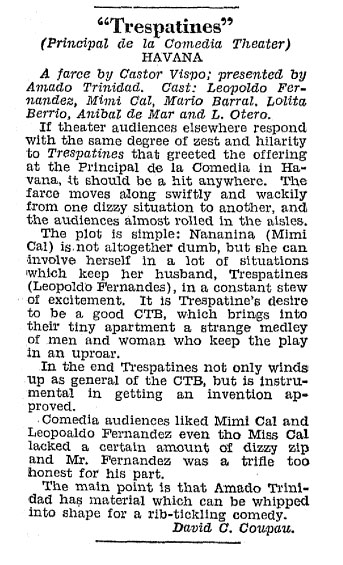 Artículo sobre Tres Patines, revista Billboard, 30 de enero de 1943
